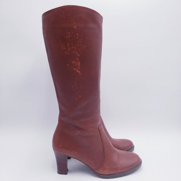 Naturalizer CONQUEST Knee High Heeled Boots Brown Leather Side Zip Size 9.5 - Picture 1 of 15